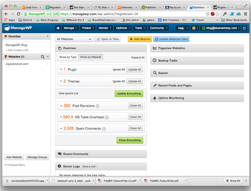 Main ManageWP Dashboard